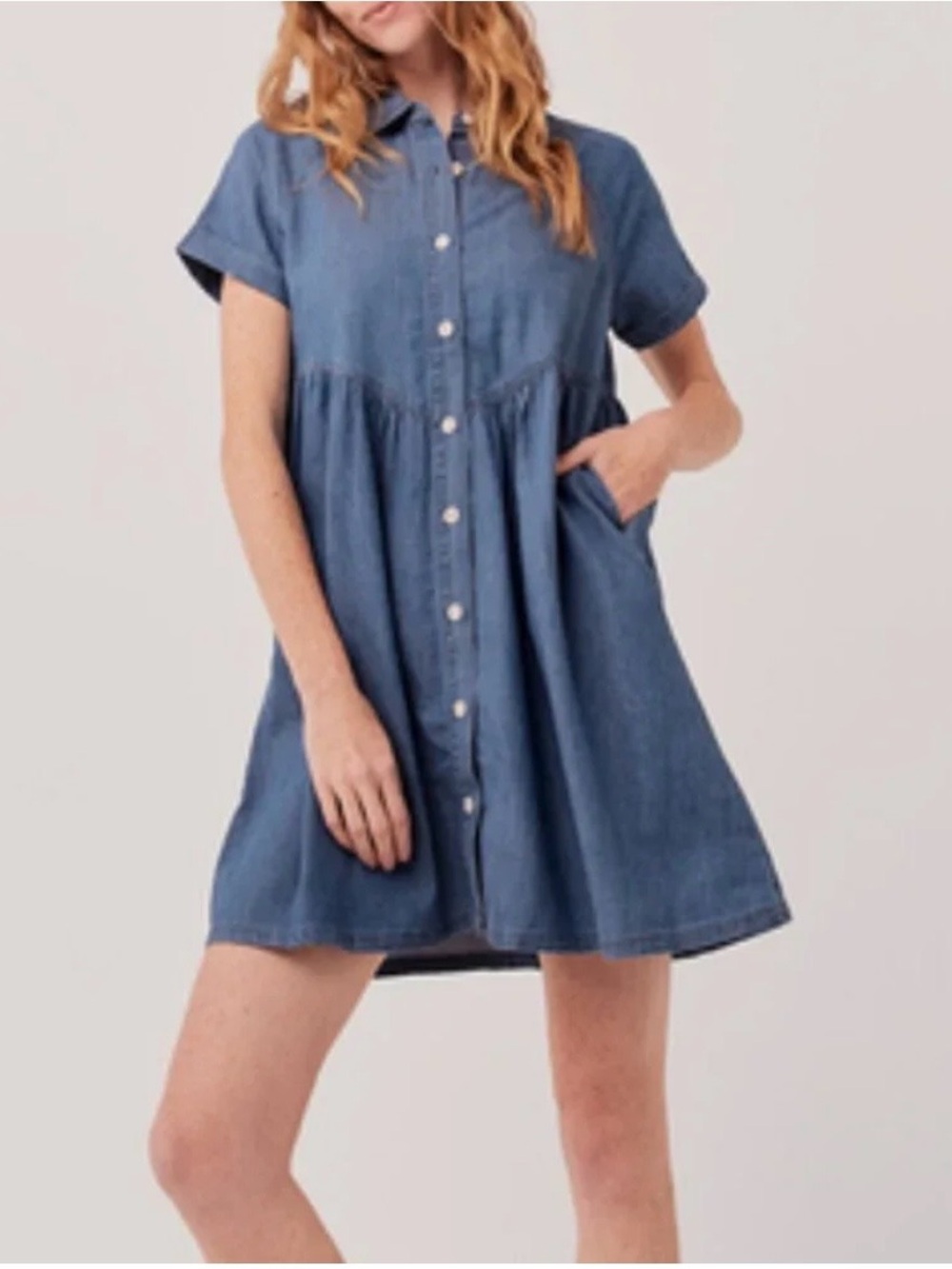 Pact Black Chambray Denim Short Sleeve Dress S